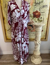 DG2 Diane Gilman Burgundy Palm Tie-Waist Maxi Dress M New Travel Beach