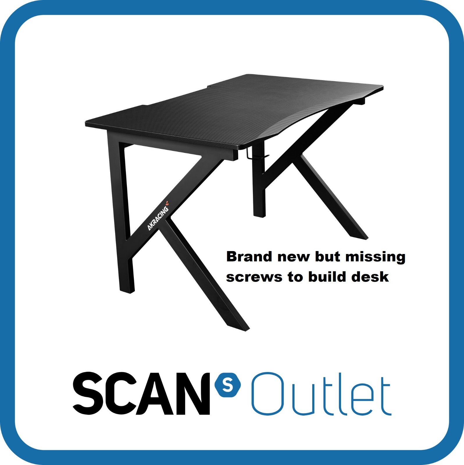 AKRacing Summit Gaming Desk - Black Steel Frame, Carbon Fibre Effect, Cable Mana