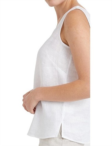Sportscraft White Linen Tank Top Size 10 V Neck Back Sleeveless Casual Womens - Picture 16 of 16