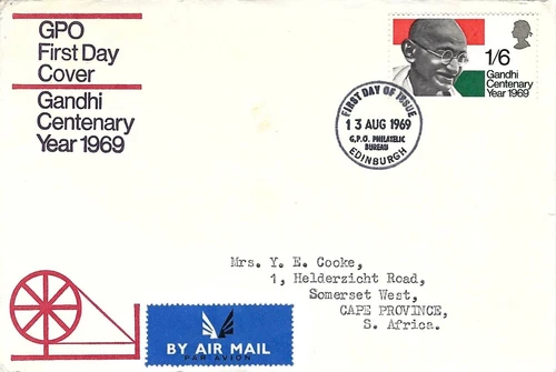 13/08/1969 GB FDC - Gandhi Centenary - GPO First Day Cover - India