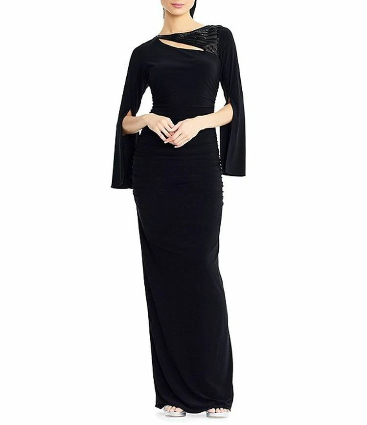 NUEVO CON ETIQUETAS Vestido Jersey Adrianna Papell Negro Cuello Recortado Estilo Años 20! $179 Foto 4 de 4