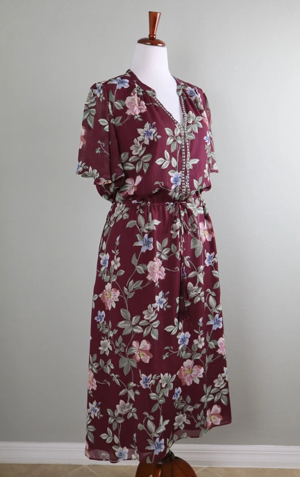 TOMMY BAHAMA $158 Floral Embellished Lined Metallic Midi Dress Size Large - Image 2 of 4