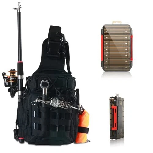 Compact Fishing Tackle Bag, Fishing Bag with Tackle Box and Rod Holder