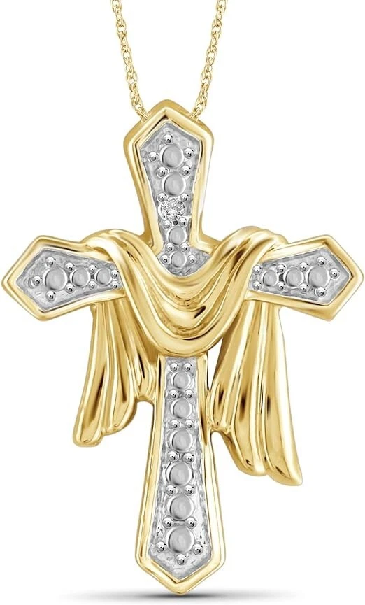 VETEMENTS Regali Simulati Diamante Accento Croce Catena Ciondolo Catena Oro Giallo 14K Placcato