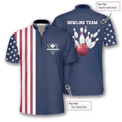Patriotic American Flag Navy Custom Bowling Jerseys for Men, Best Shirt for Bowl