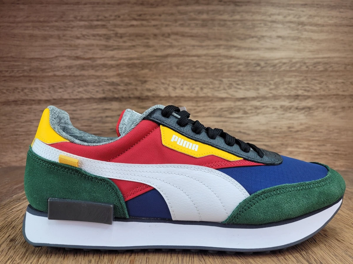 Puma Men s Future Rider Athletic Shoes Blue White Green Red 382335 01 Size 10.5