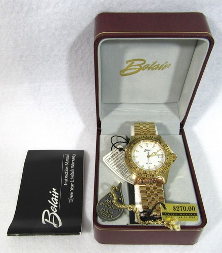 Belair Men's Gold-Tone Watch 20ATM Water Resist 660FT Swiss Quartz Stainless NIB