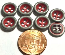 8 Small Gray Tone Metal 4-hole Sew-through Red Paint Buttons 11mm 7/16" 11765