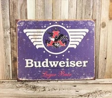 Budweiser Lager 1936 Beer Anheuser Busch Bud Blue Metal Tin Sign Vintage Pub Bar