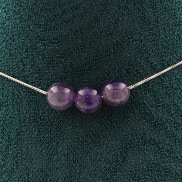 Halskette 3 Perlen Amethyst 8 Mm. Kette Aus Edelstahl Halskette Damen, Hom-image