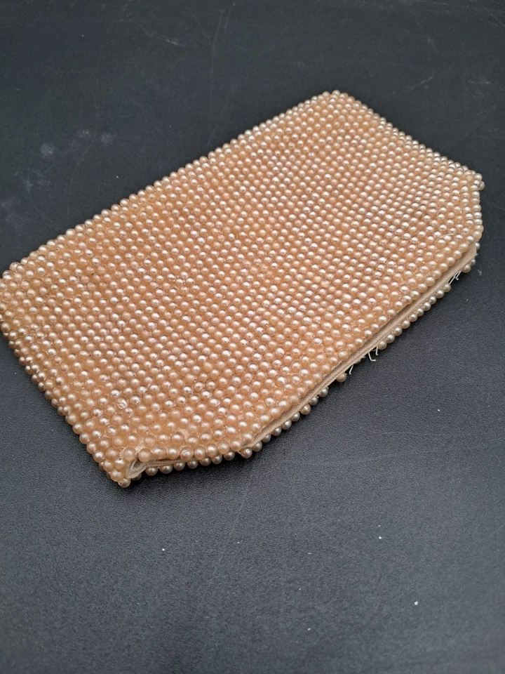 Precioso Bolso de Mano Vintage Marfil Perla Cuentas Art Deco Vacaciones Nupciales 6.5"x3.5"  Foto 2 de 4