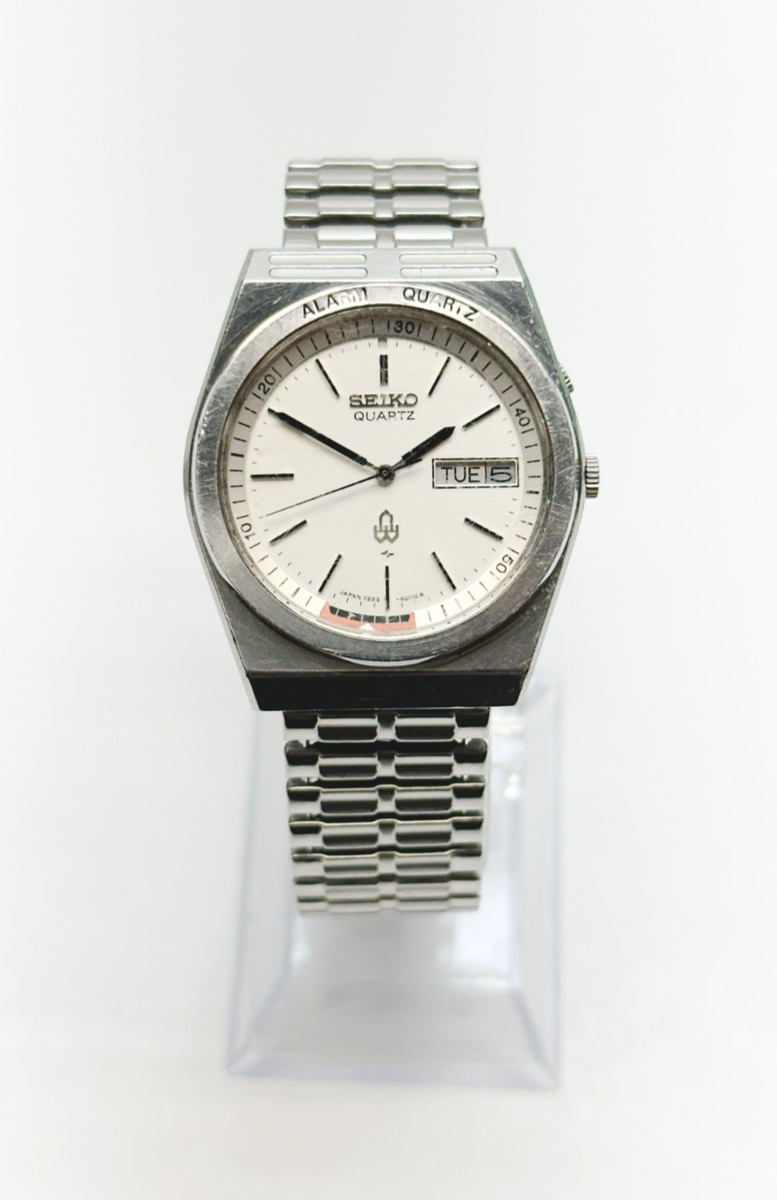 aki00 Vintage Seiko Quartz Alarm Watch 7223-6000 36mm Steel Working New