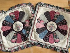 Matching Pair Hand Sewn Hand Made Quilt Patchwork Throw Pillow Cases 18x18