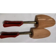 ROCHESTER SHOE TREE CO.: Vintage Wood and Metal Shoe Keepers with Red Handle 