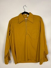 Vintage 70s Showcase Mustard Yellow Ring Zip Shirt Men’s M 15.5 USA Made