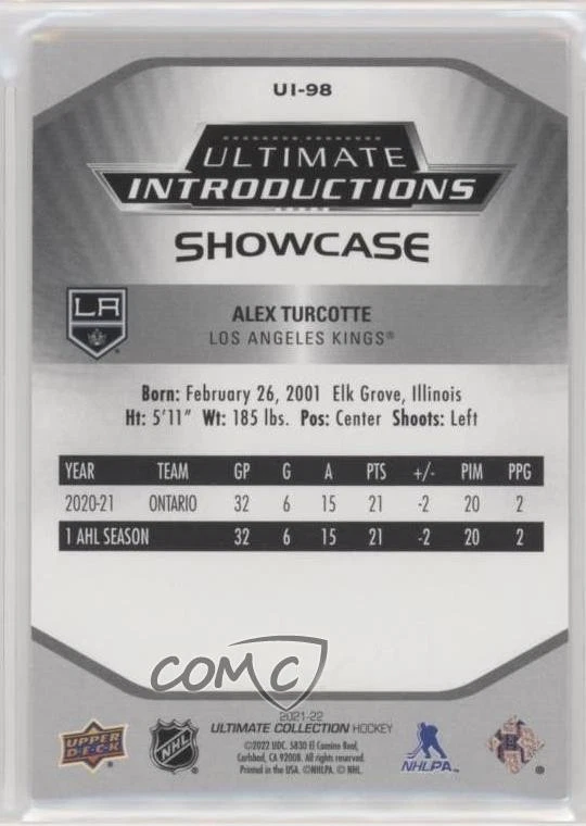 2021 Ultimate Collection Introductions Showcase Gold /49 Alex Turcotte Rookie RC - Image 2 of 2