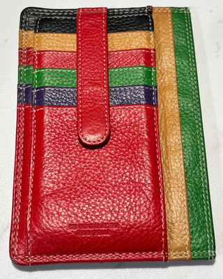 Italian Vera Pelle Genuine Leather Wallet Multicolor Stripe Card Holder Zip