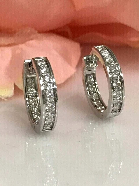 Women's 2CT Round Cut Moissanite Inside Out Hoop Earrings 14K White Gold Plated