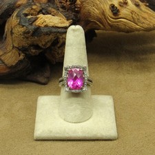 Stunning Sterling Silver Faux Pink Gem Statement Ring 8.5