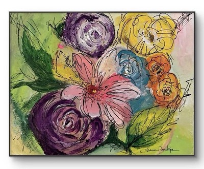 DIPANT Flowers Original Art 14x11 Canvas Panel Wall Art Interior Decor Fine Art