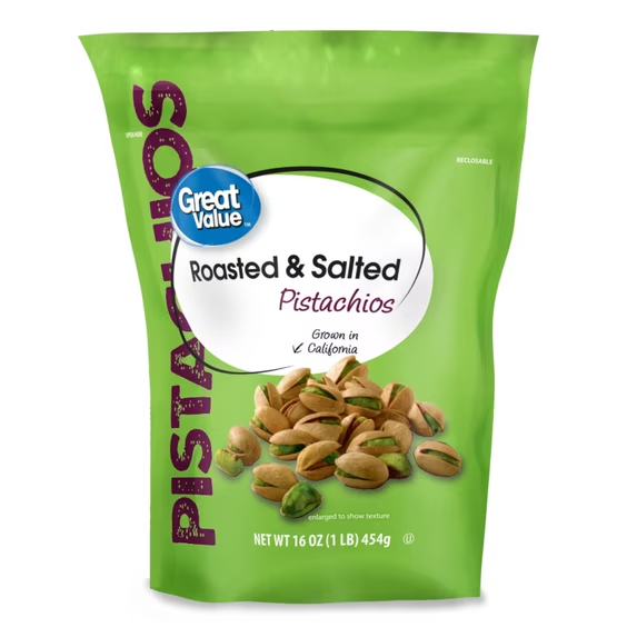 Great Value Roasted & Salted Pistachios, 16 oz Resealable Bag Free ...