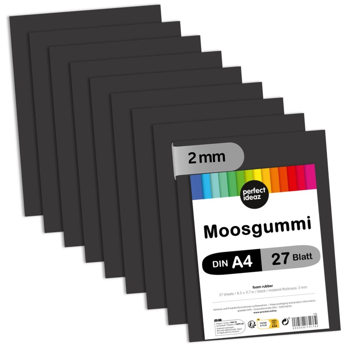 perfect ideaz Moosgummi A4 27 Blatt 2mm Bastelmaterial farbig Schaumstoff Platte