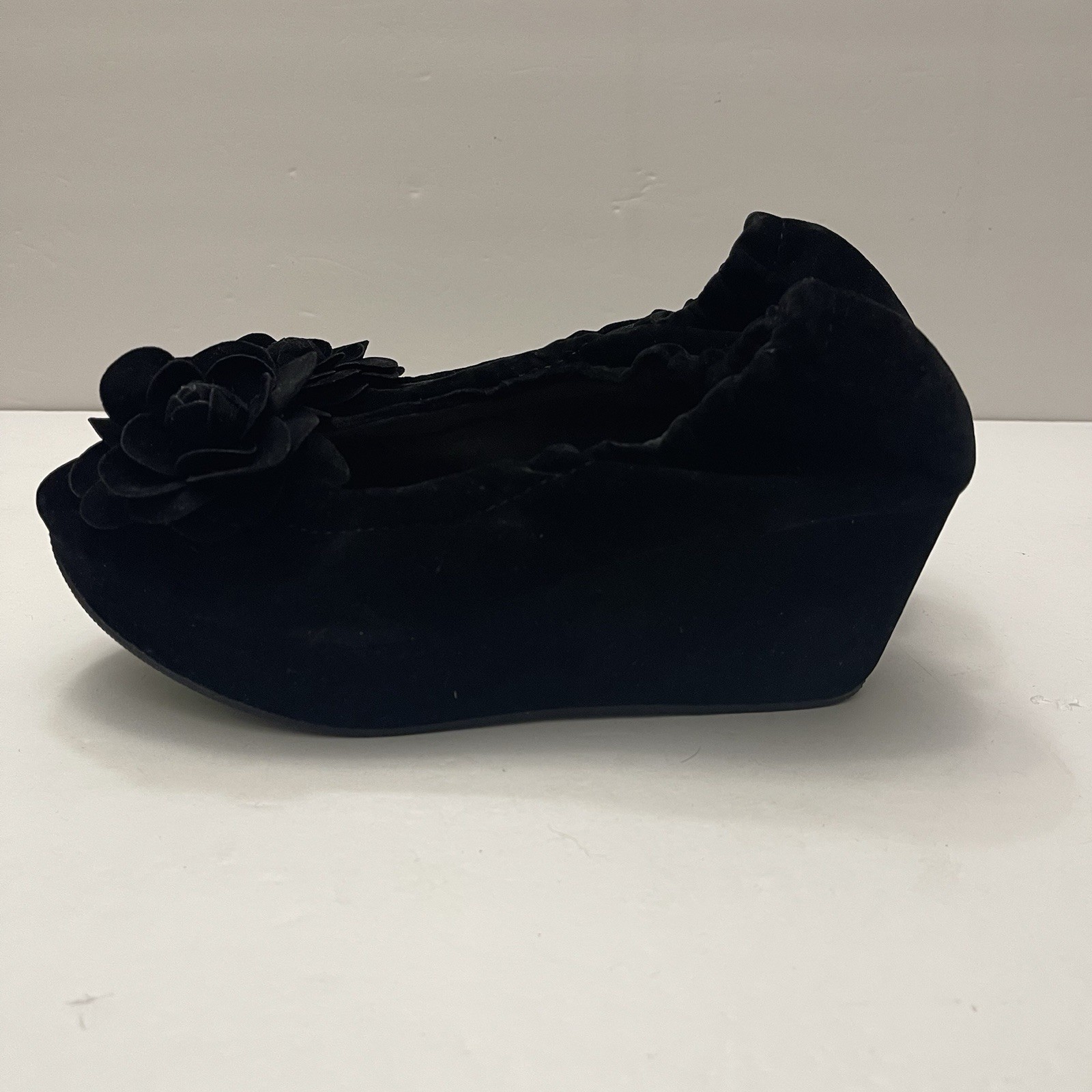 Restricted Black Suede Platform Rosette Slip-ons … - image 8