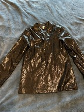 glam Black Sequin Collared Lined Blazer Jacket Women  s Size S Regular Polyester