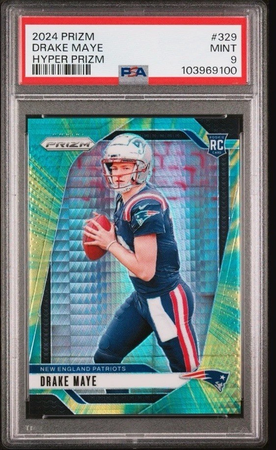 2024 Panini Prizm Rookies Drake Maye #329 Hyper Prizm /180 (RC) PSA 9