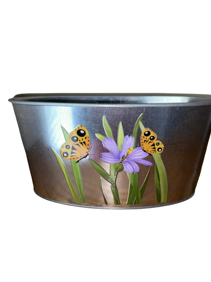 Set of 5 Floral Butterfly Metal Tins 7in Spring Garden Rustic Decor Storage - Image 4 of 4