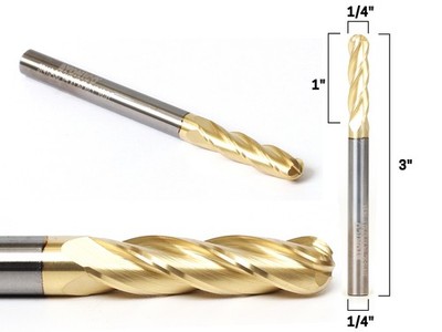 1/4'' Tapered Ballnose ZRN Coated CNC Router Bit - 1/4'' Shank - Yonico 37415-SC