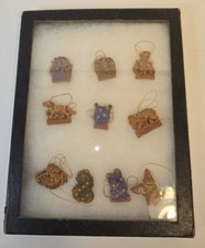 10 Vintage WWII German Winterhilfswerk Tinnies In Shadow Box Rare Christmas Deco