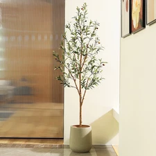 ARTIFICIAL OLIVE TREES 4-7 Ft Indoor Faux Plant Natural Wood Trunk and Fruits