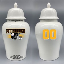 Ceramic Large Urn for Pittsburgh Steelers Football Theme, Custom Text  Number