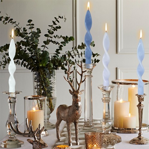 Spiral Unscented Fameless Pillar Candle Taper candle Twist Dinner Candle 4Pack - Picture 15 of 47
