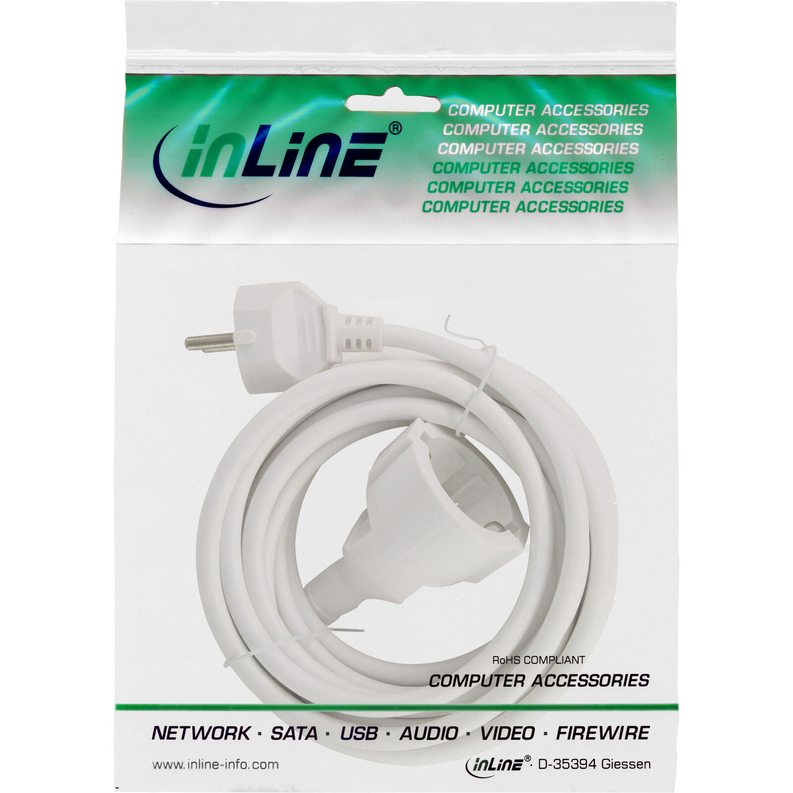 Thumbnail - Inline Strom-verlängerung Schutzkontakt Stecker / Buchse, Weiß, 1,5m