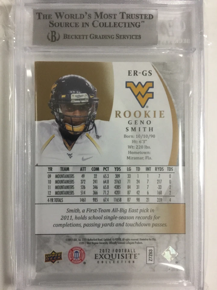 Geno Smith /175 BGS 9 2012 Upper Deck Exquisite Draft Rookie Seattle Seahawks - Image 2 of 2