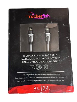 New Rocketfish Digital Fiber Optic Audio Cable - 8ft 2.4M, Digital Optical Cable
