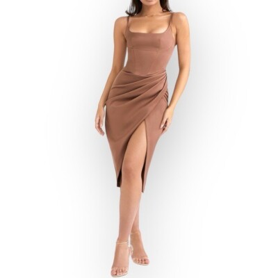 brown corset midi dress MISSGUIDED Suede Lace Up Corset Midi DressMISSGUIDED