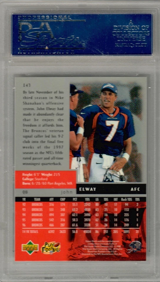 1998 Upper Deck Black Diamond #143 JOHN ELWAY PSA 10 Triple POP 1 of 1 - Image 2 of 2