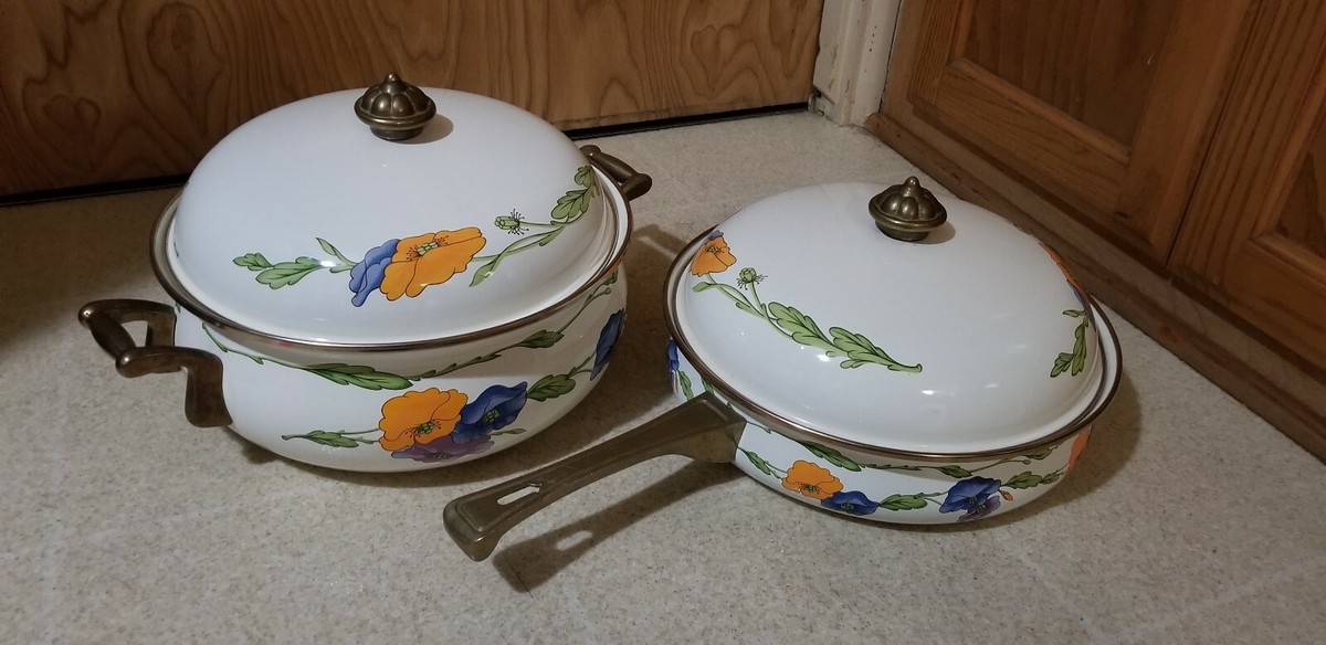 Vintage Villeroy & Boch Amapola Enamel Cookware Set 2 ,10