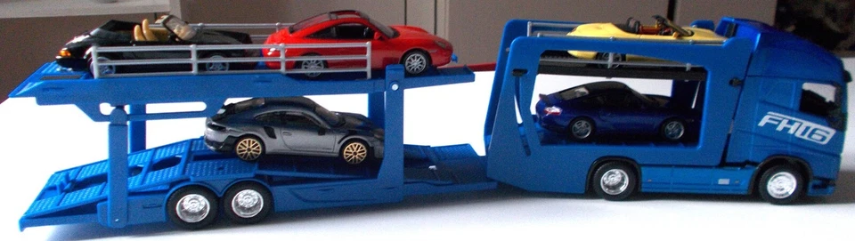 BISARCA VOLVO FH16 1/43 BURAGO PLASTICA + 5 AUTOVETTURE NO POLITOYS, MEBETOYS - Immagine 2 di 4