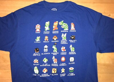 Nintendo Pixel Cast Men's T-SHIRT NES Sprites Mario Luigi 2XL XXL Royal Blue NEW