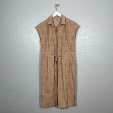REI Women XS Tan Brown Print Sun Up Shirt Dress Button Front Pockets UPF 50