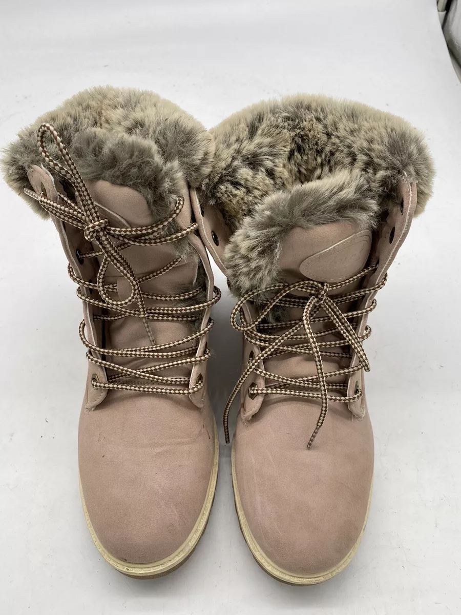 LUGZ EMPIRE HI FUR BOOTS Soft Pink Bone Gum Women Sz 8