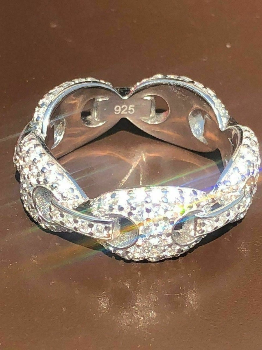Solid 925 Silver Gucci Link CZ RING Band Size 6 7 8 9 10 11 Solid 925 Silver Gucci Link CZ RING Band Size 6 7 8 9 10 11