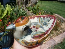 VTG KEN EDWARDS TONALA MEXICAN FOLK ART POTTERY BIRD RARE RED!! DRESSER TRAY?