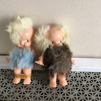 VTG 1958 State Fair  Irwin  Hard Plastic kewpie eskimo dolls   6  in fur q19c