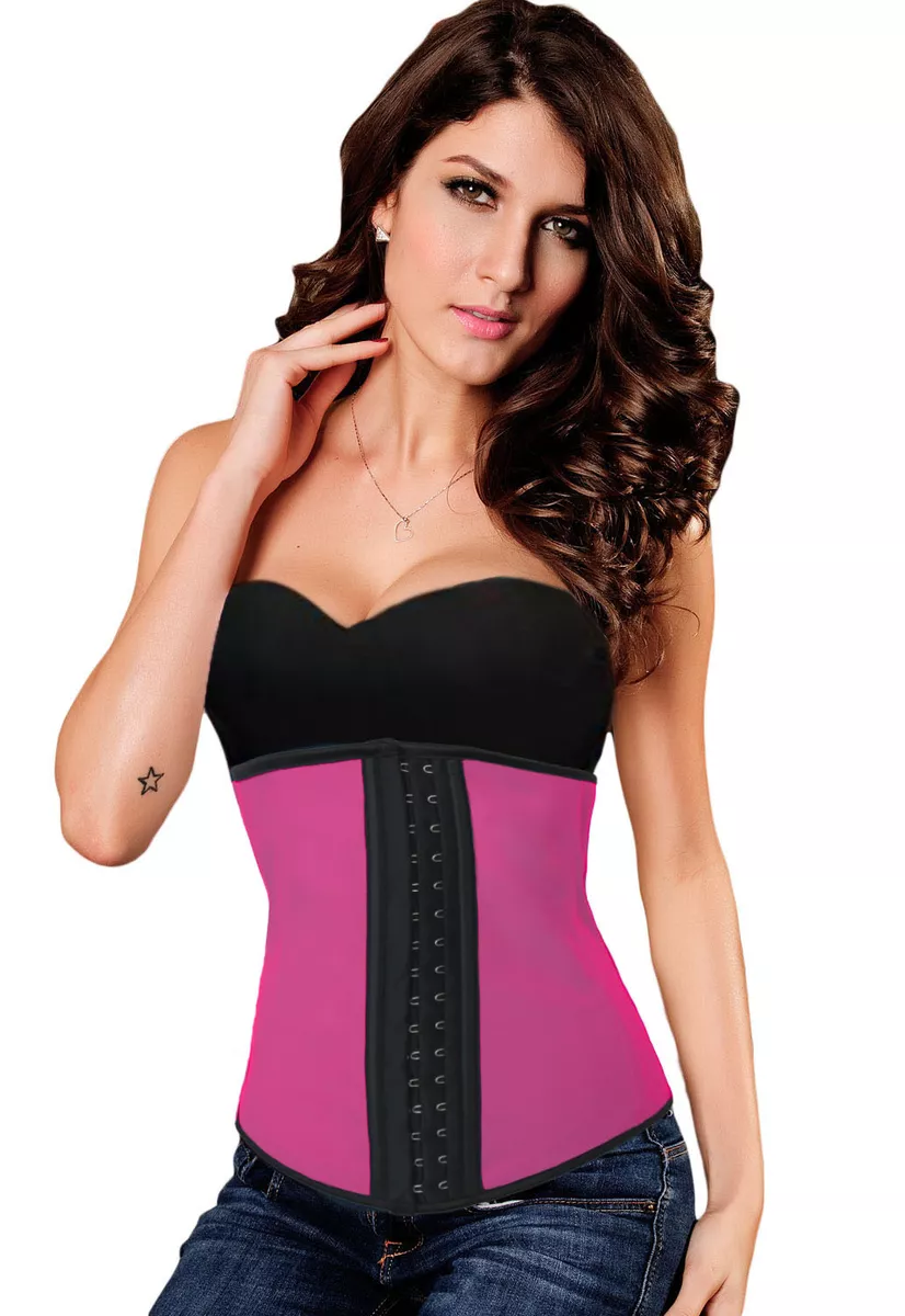 Hot Pink Corset Latex Waist Trainer Cincher Sweat Belt Lingerie XL C3088