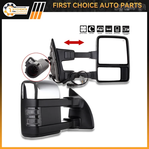 ?Tow Mirrors For 1999-2007 F250 Super Duty L&R Power Heated Chrome Turn Signal